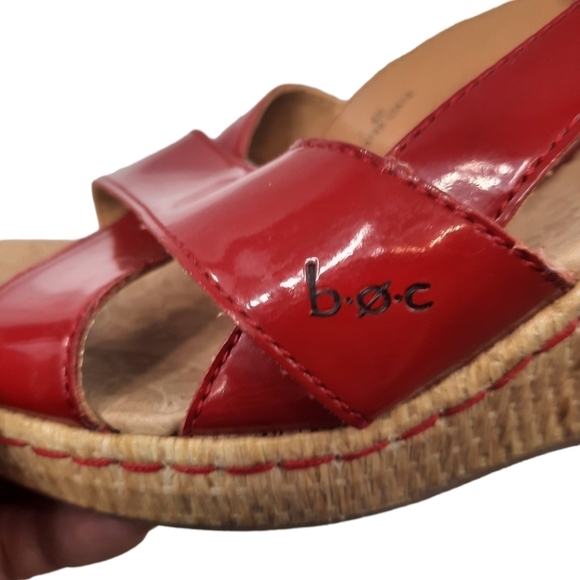 B.O.C Born Slingback Fire‎ Engine Red Patent Leather Wedge 10 Women's Sandals - Picture 7 of 10
